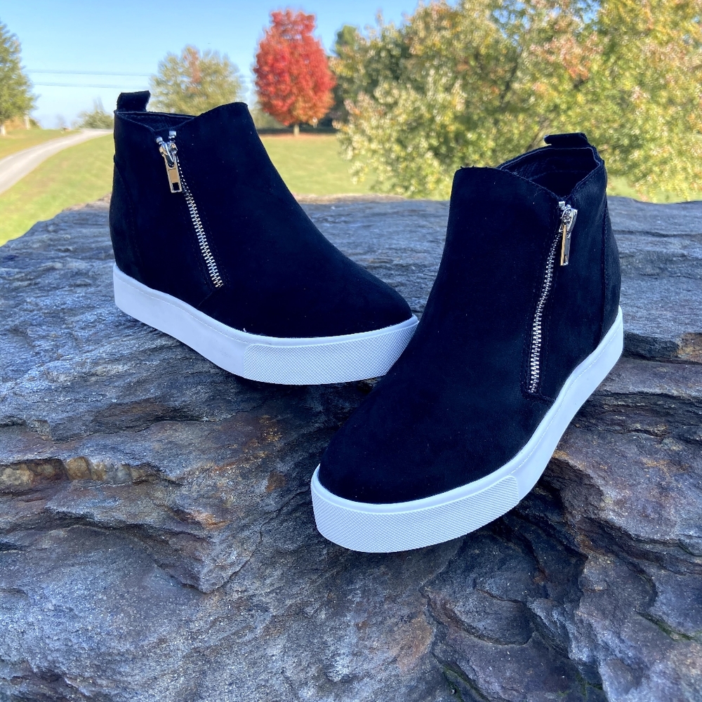 Soda **Black** Suede Bootie Wedge Shoe